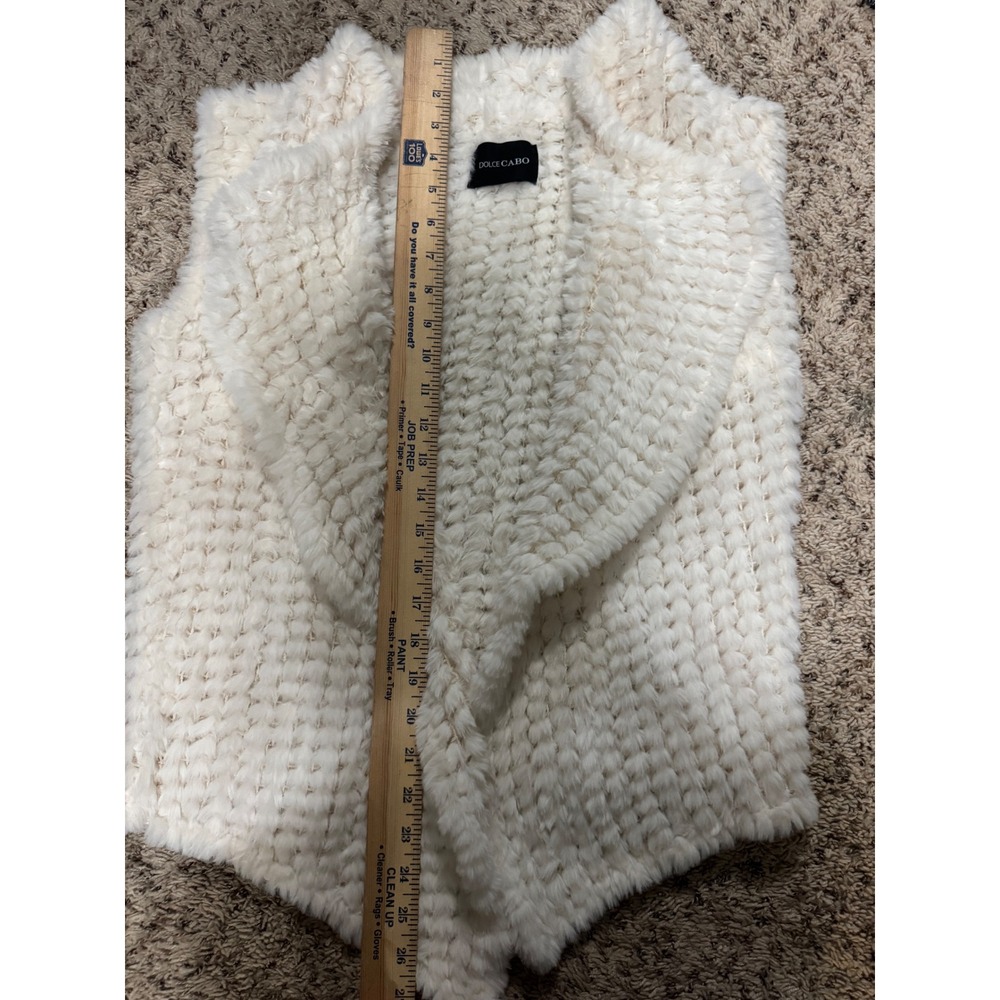 Dolce Cabo Cream Furry Knitted Open Front Vest Women's S/M - Picture 6 of 10